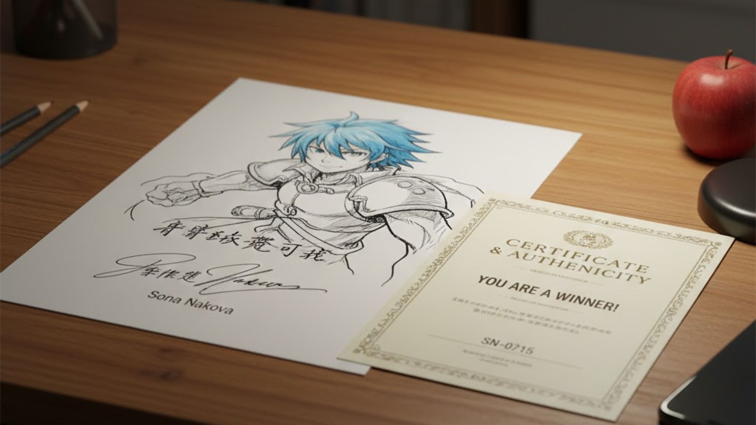 作家直筆サイン色紙と当選通知書のセット