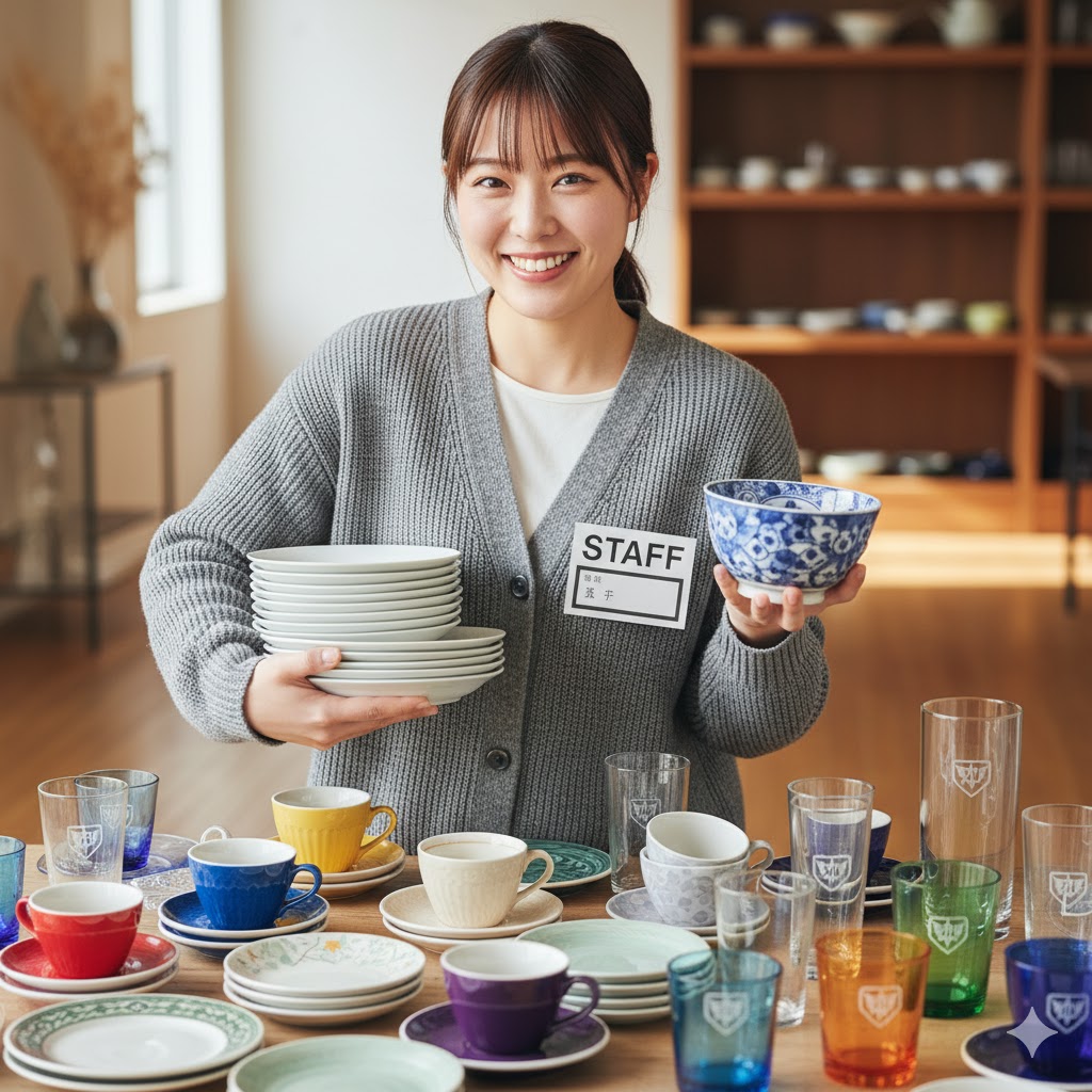 ブランド食器の査定風景