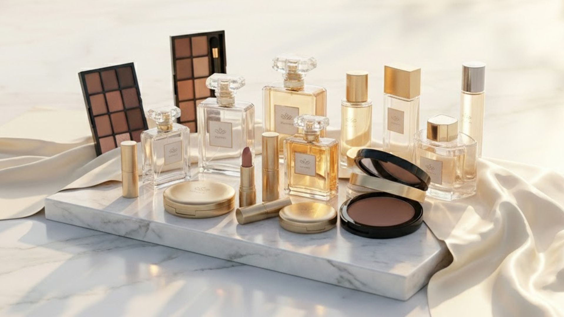 美しく整列されたデパコスとフレグランスのコレクション買取イメージ