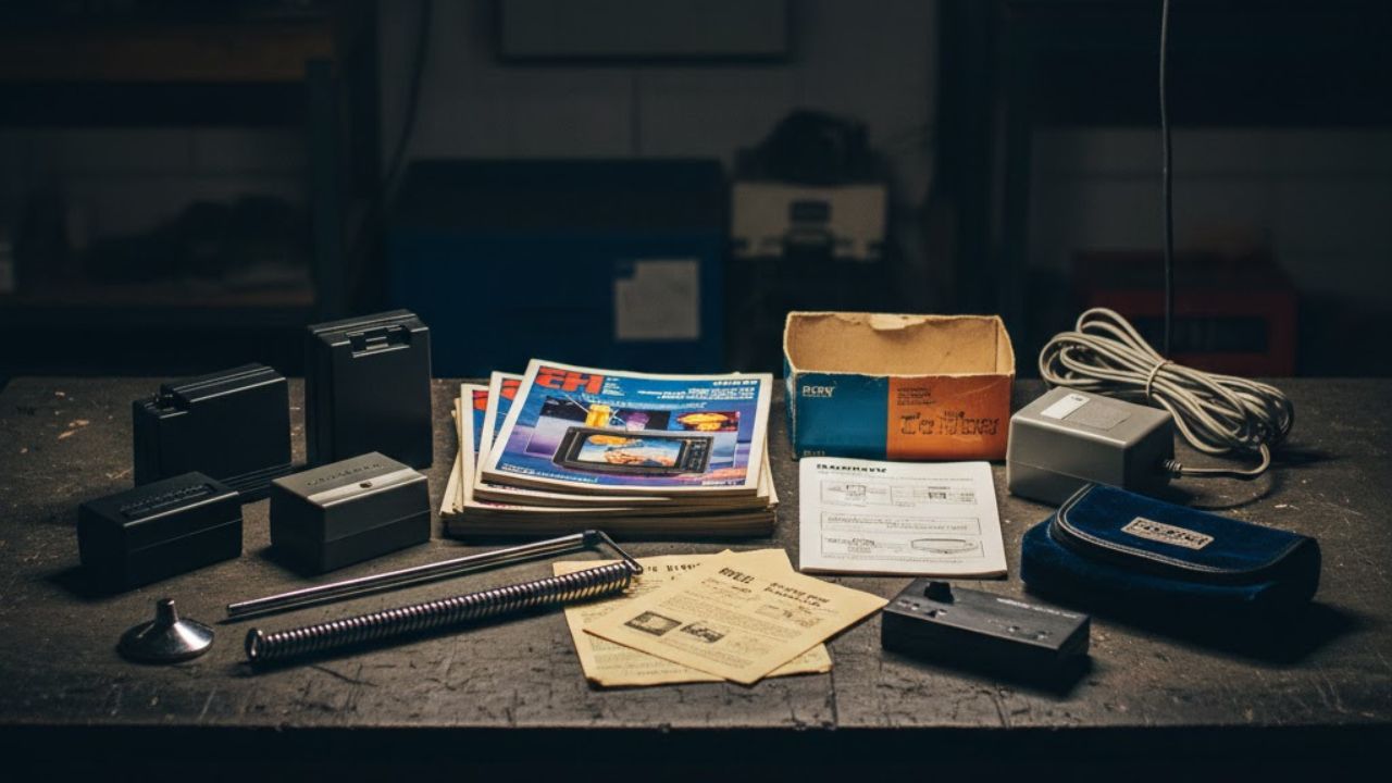 ハンディTVの周辺機器や当時のカタログ資料