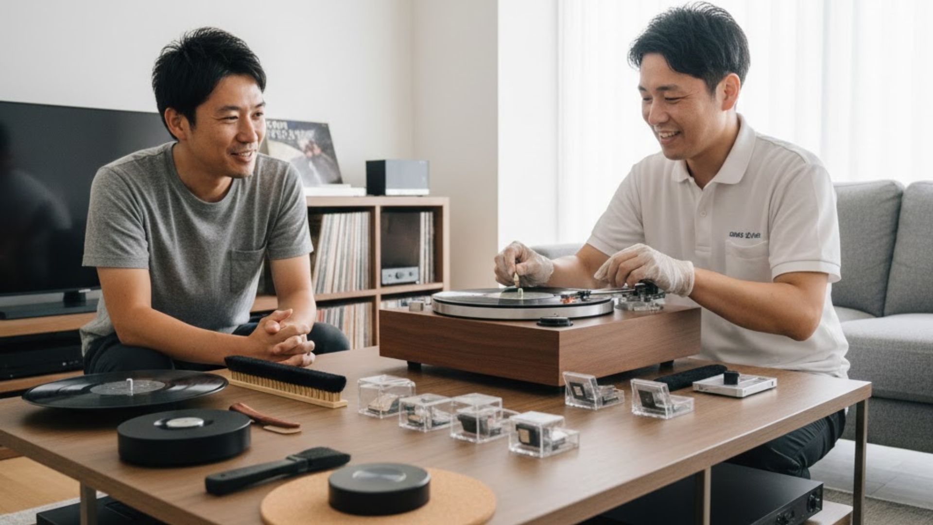 レコードプレーヤーの査定風景