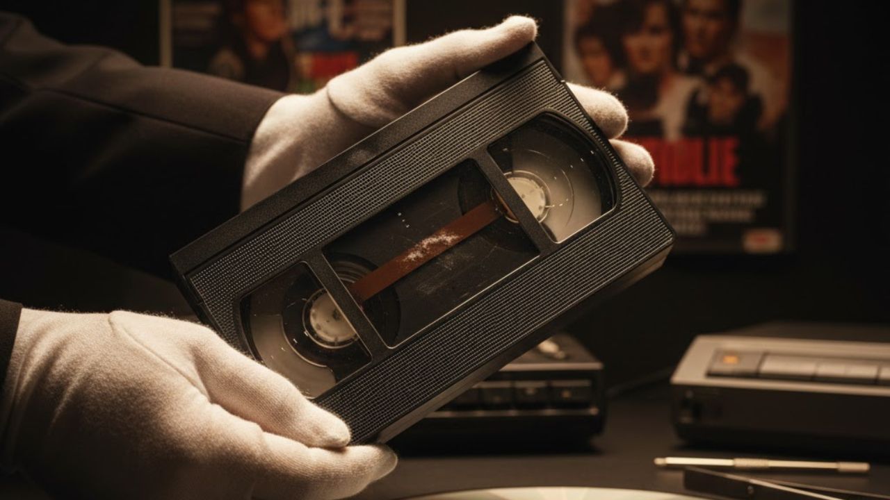 ビデオテープの状態を詳細に確認する専門スタッフ